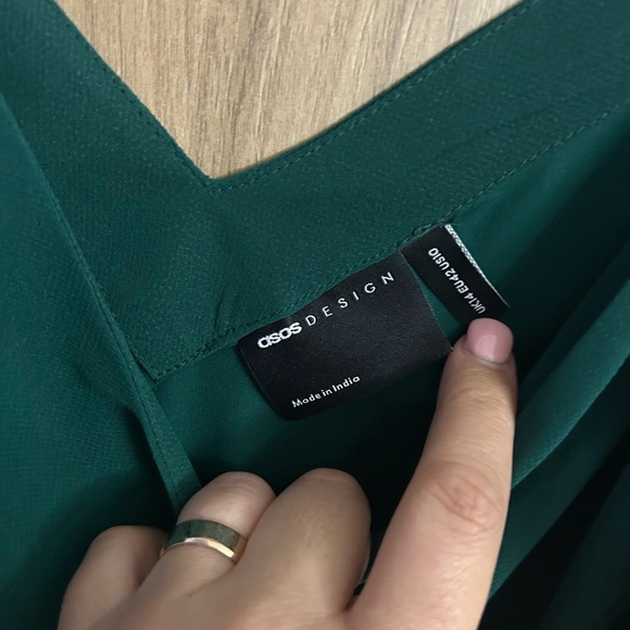 ASOS DESIGN pleated cami midi dress with drawstring waist in forest green sz 10 - Picture 6 of 9